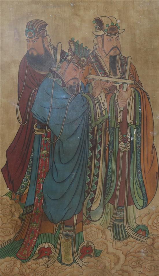 A Chinese panel of three sages, 104 x 62cm.